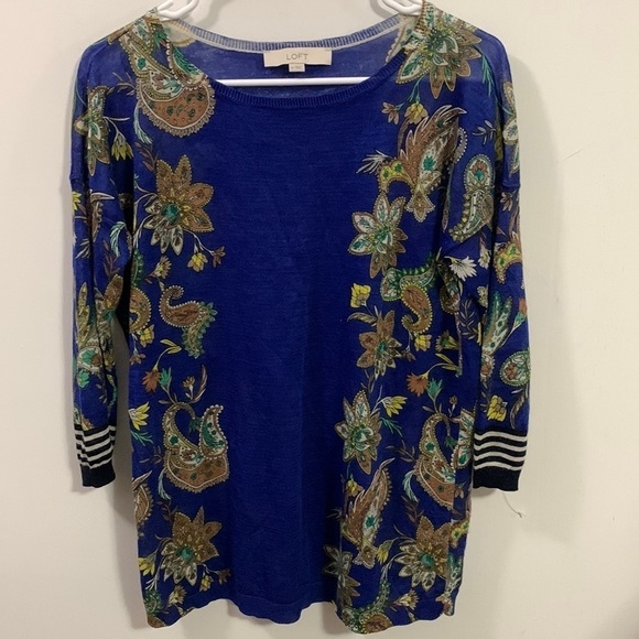 Loft light weight half sleeve paisley sweater, sheer, size Medium good condition - Picture 1 of 4